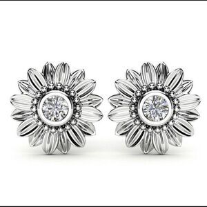 + 18k White Gold Plated CZ Diamond Sunflower Earrings